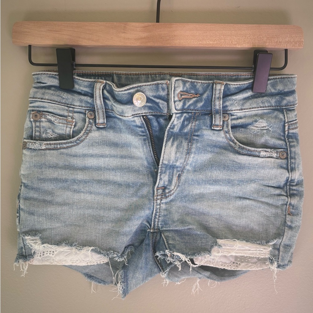 American Eagle Outfitters Blue Jean Shorts High-Waisted Distressed